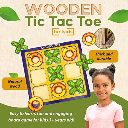 Madeira maciça Tic-tac-toe jogo de tabuleiro, brinquedos para crianças