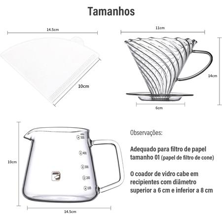 Imagem de Coador e Jarra De Vidro Borossilicato Passador de Café V60 500ml Kit Preparo para Café