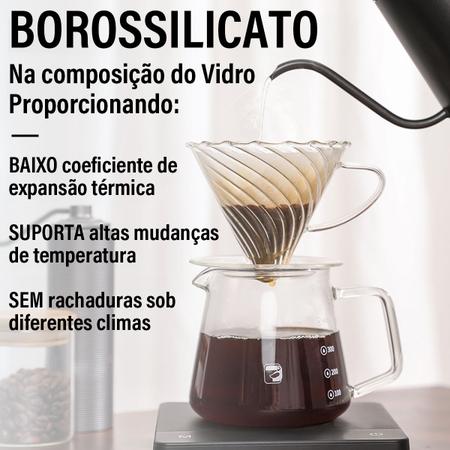 Imagem de Coador e Jarra De Vidro Borossilicato Passador de Café V60 500ml Kit Preparo para Café