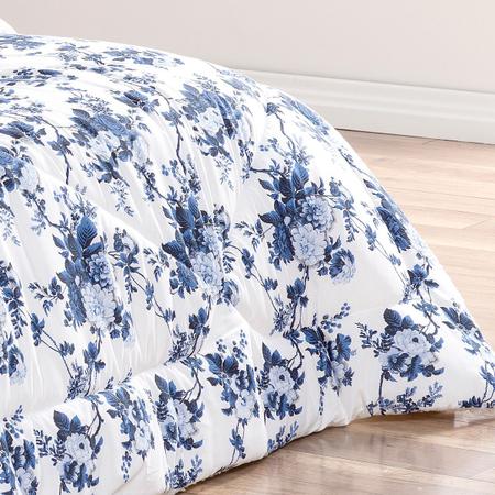 Imagem de Coberdrom Cobertor Estampado Floral Azul Pele de Caneiro Dupla Face Estampado 100% Algodão 2,50m x 2,40m