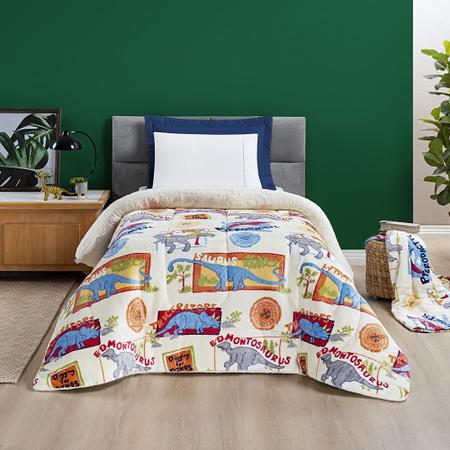 Imagem de Coberdrom Edredom Manta flannel infantil Cama Solteiro Para o frio com sherpa estampado