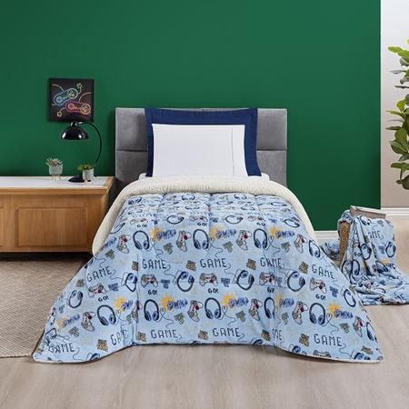 Imagem de Coberdrom Edredom Manta flannel infantil Cama Solteiro Para o frio com sherpa estampado