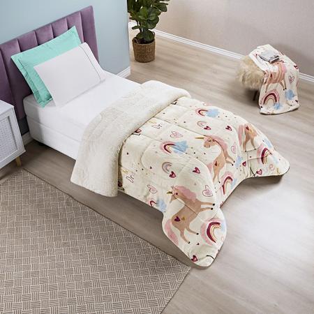 Imagem de Coberdrom Edredom Manta flannel infantil Cama Solteiro Para o frio com sherpa estampado