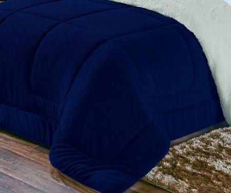 Imagem de Coberdrom Sherpa Edredom Dupla Face Cobertor Mantinha Soft Felpuda SOLTEIRO 2,20m x 1,50m Azul Marinho