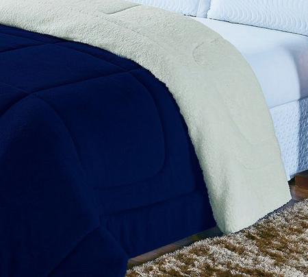 Imagem de Coberdrom Sherpa Edredom Dupla Face Cobertor Mantinha Soft Felpuda SOLTEIRO 2,20m x 1,50m Azul Marinho