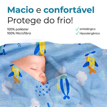 Imagem de Cobertor Bebe Avião Azul Frio Inverno Grosso Antialergico Enxoval Berço Infantil Maternidade 110x150