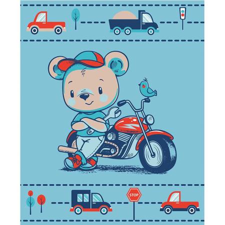 Imagem de Cobertor bebê  Baby Joy urso moto azul 90x 1,10 - Inconfral - Incomfral