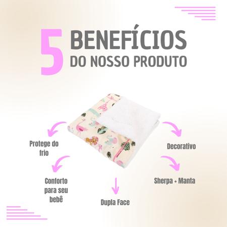 Imagem de Cobertor Bebê Sherpa Com Tecido 100% Algodão 1,00m x 80cm Dupla Face