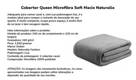 Imagem de Cobertor Casal Quarto Cinza Soft Naturalle Grosso Toque Macio 340g