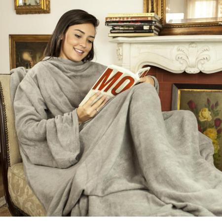 Imagem de Cobertor com Mangas para Assistir TV Solteiro Xadrez Rosa Prime Luxo