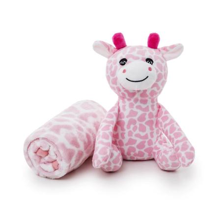 Imagem de Cobertor e bichinho de pelúcia girafinha rosa