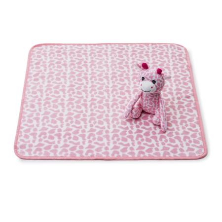 Imagem de Cobertor e bichinho de pelúcia girafinha rosa