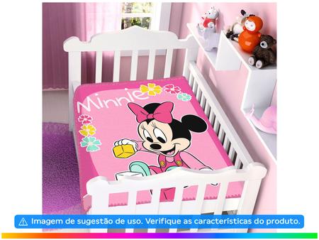 Imagem de Cobertor Infantil de Berço Jolitex Microfibra Raschel Plus Minnie Rosa