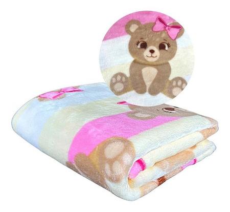 Imagem de Cobertor Manta Baby Infantil Flannel Etruria Toque de Seda Ursa Rosa
