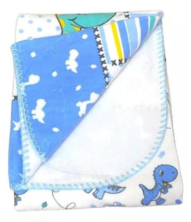 Imagem de Cobertor Manta Bebe Azul Estampado DINOSSAURO DENGO  70CM X 90 CM