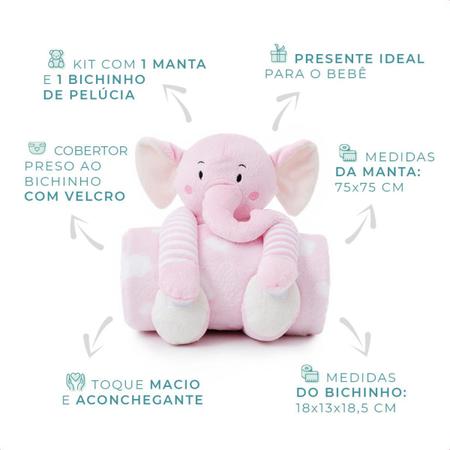 Imagem de Cobertor Manta Bebê c/ Pelucia Antialergico Elefantinho Rosa 
