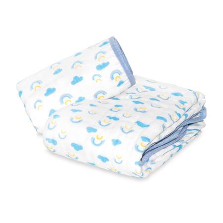 Imagem de Cobertor Manta Dupla Face Bebê Hipoalergênico de Fralda Soft Premium Arco-Íris Azul - Teciclean Baby