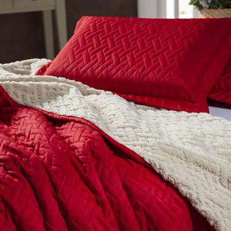 Imagem de Cobertor pele de carneiro casal queen 3 peças - vermelho