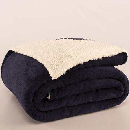 Imagem de Cobertor Polaris Solteiro Sherpa Toque Lã de Carneiro e Manta Fleece 1 Peça - Azul Marinho
