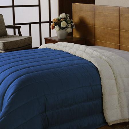 Imagem de Cobertor Sherpa 2 em 1  Casal Queen Tipo Pele de Carneiro Azul Casen