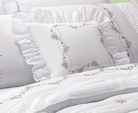 Imagem de Cobre leito colcha manta bordada cama casal queen algodão 180 fios super luxo com 06 peças