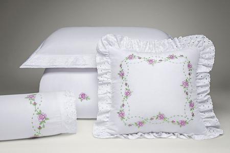 Imagem de Cobre leito colcha manta bordada cama casal queen algodão 180 fios super luxo com 06 peças