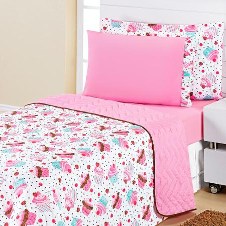 Kit Cobre Leito Lhama Infantil Colcha Para Cama Solteiro Menina Micropercal  200 Fios - RViotto Enxovais