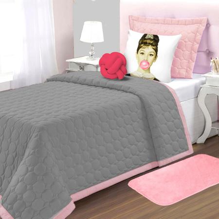 Imagem de cobreleito matelado de cama solteiro 4 peças elegante e bonito splash cinza luxo
