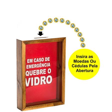 Imagem de Cofre Grande de Parede em Madeira Rústica Decor - Em Caso de Emergência - Quebre o Vidro!
