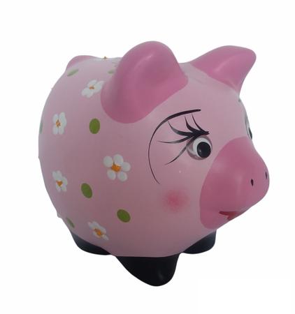 Imagem de Cofre Porquinho Porco Para Moedas Dinheiro Cerâmica Decorada
