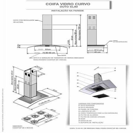 Imagem de Coifa de Parede 80cm Vidro Curvo Slim Fogatti Wood com Nogueira