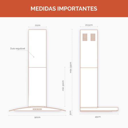 Imagem de Coifa de Parede 90cm Vidro Curvo Slim Fogatti