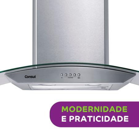 Imagem de Coifa de Parede Consul 90 cm Inox 5 e 6 bocas com design em vidro e aviso lavar filtro - CAP90AR