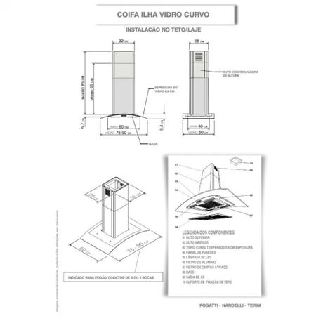 Imagem de Coifa Ilha 90cm Vidro Curvo Nardelli Inox