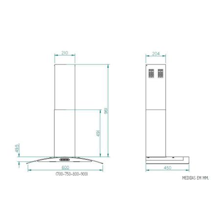 Imagem de Coifa Parede Slim Nardelli Vidro Curvo Inox 60cm 127V