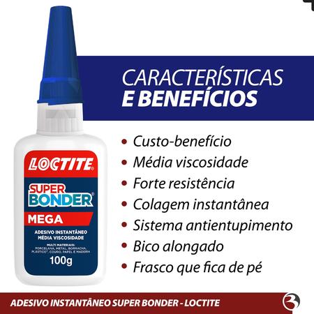 Imagem de Cola Super Bonder 100g Mega Loctite Multiuso Ultra Forte Instantânea Resistente