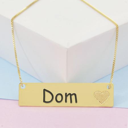 Imagem de Colar Chapinha Coração Gravação Personalizada Nome Dom Banhado Ouro 18K - 999006176