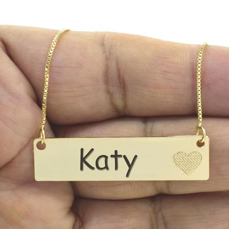 Imagem de Colar Chapinha Coração Gravação Personalizada Nome Katy Banhado Ouro 18K - 999006396