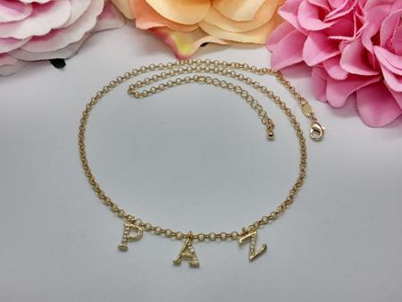 Imagem de Colar Chocker Paz Dourado Semijoia Pingente Pedra Zirconia