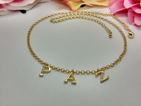 Imagem de Colar Chocker Paz Dourado Semijoia Pingente Pedra Zirconia