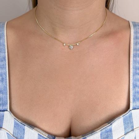 Imagem de Colar Choker Zircônias e Coração Cristal Banhado em Ouro 18k