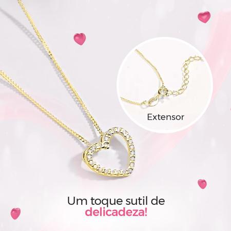 Imagem de colar coração strass + caixa + relogio feminino dourado aço qualidade premium social original casual