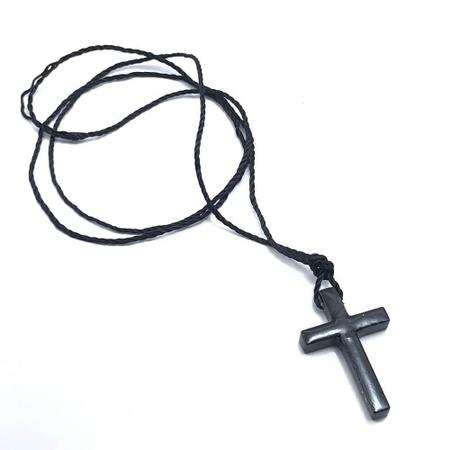 Imagem de Colar Cordão Crucifixo Madeira Preto Resinado