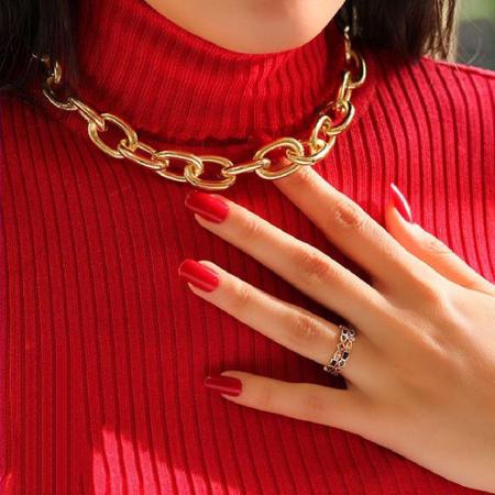 Imagem de Colar Corrente feminino Elos Grosso Folheado a Ouro 18K Moda Blogueira Dourado 