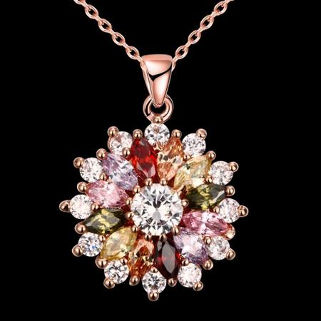 Colar Cristais Ouro Rose Coloridos Alta Qualidade Flor - RgJoias Imagem de Colar Cristais Ouro Rose Coloridos Alta Qualidade Flor
