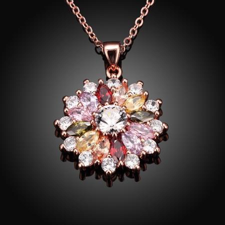 Colar Cristais Ouro Rose Coloridos Alta Qualidade Flor - RgJoias Imagem de Colar Cristais Ouro Rose Coloridos Alta Qualidade Flor