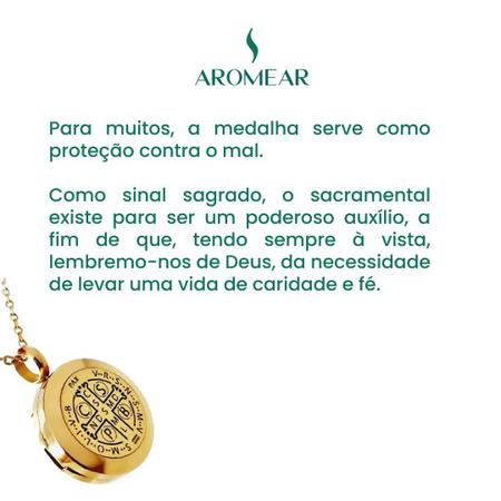 Imagem de Colar Difusor Medalha de São Bento em AÇO INOXIDÁVEL - ANTIALÉRGICO - DOURADO