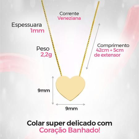 Imagem de Colar feminino banhado ouro dourado aço + pingente coração