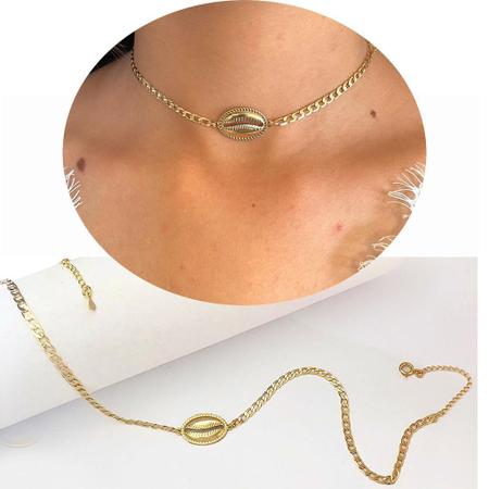 Colar choker conchas banhado a ouro semi joia em Promoção na