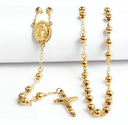 Imagem de Colar Terço Feminino Dourado Rosario Crucifixo Banhado Ouro